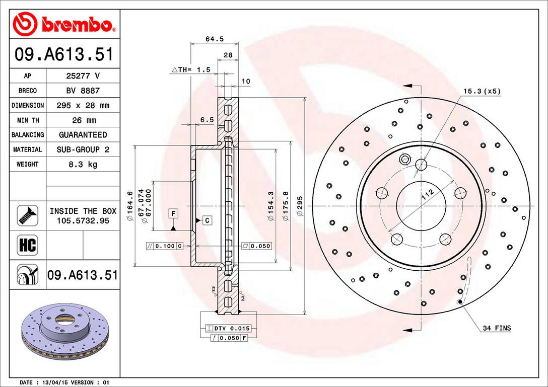 Mercedes Brembo Disc Brake Rotor - Front (295mm) 2044213612